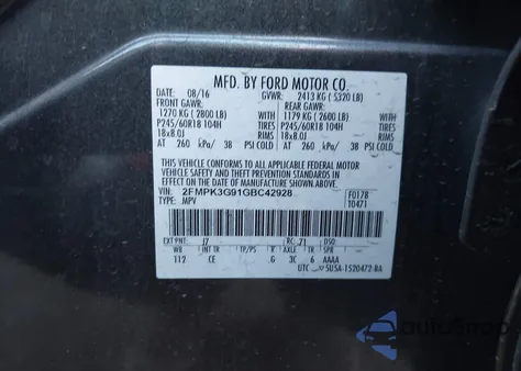 2016 Ford Edge Se z USA, uszkodzony, nr VIN 2FMPK3G91GBC42928